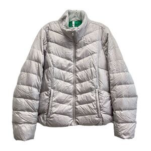 Eddie Bauer EB550 Jacket Women M Premium Goose Down Silver Quilted Puffer Zip